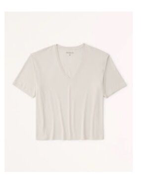 Abercrombie & Fitch Women's V-Neck Short Sleeve Tee in Light Beige